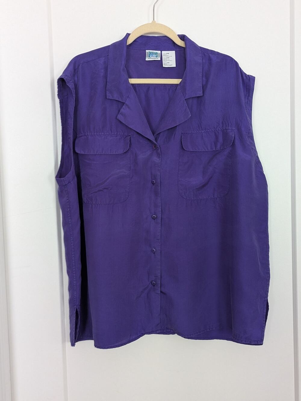 Vtg Backroad Blues 100% Silk Shirt Purple Women's 24W Sleeveless Button Up